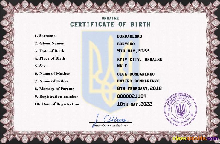 Ukraine vital record birth certificate